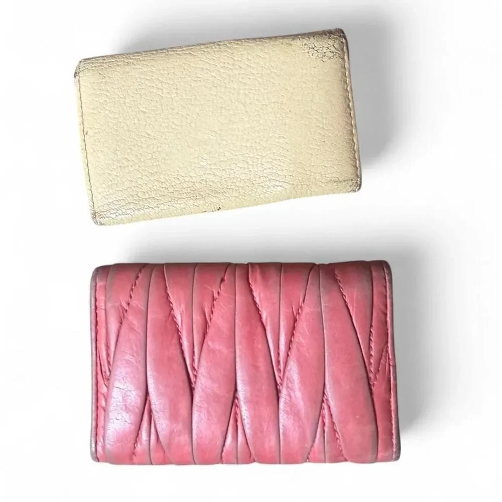 Miu Miu Leather Key Case Lot of 2 Pink Yellow Vintage Project Repair AS IS
